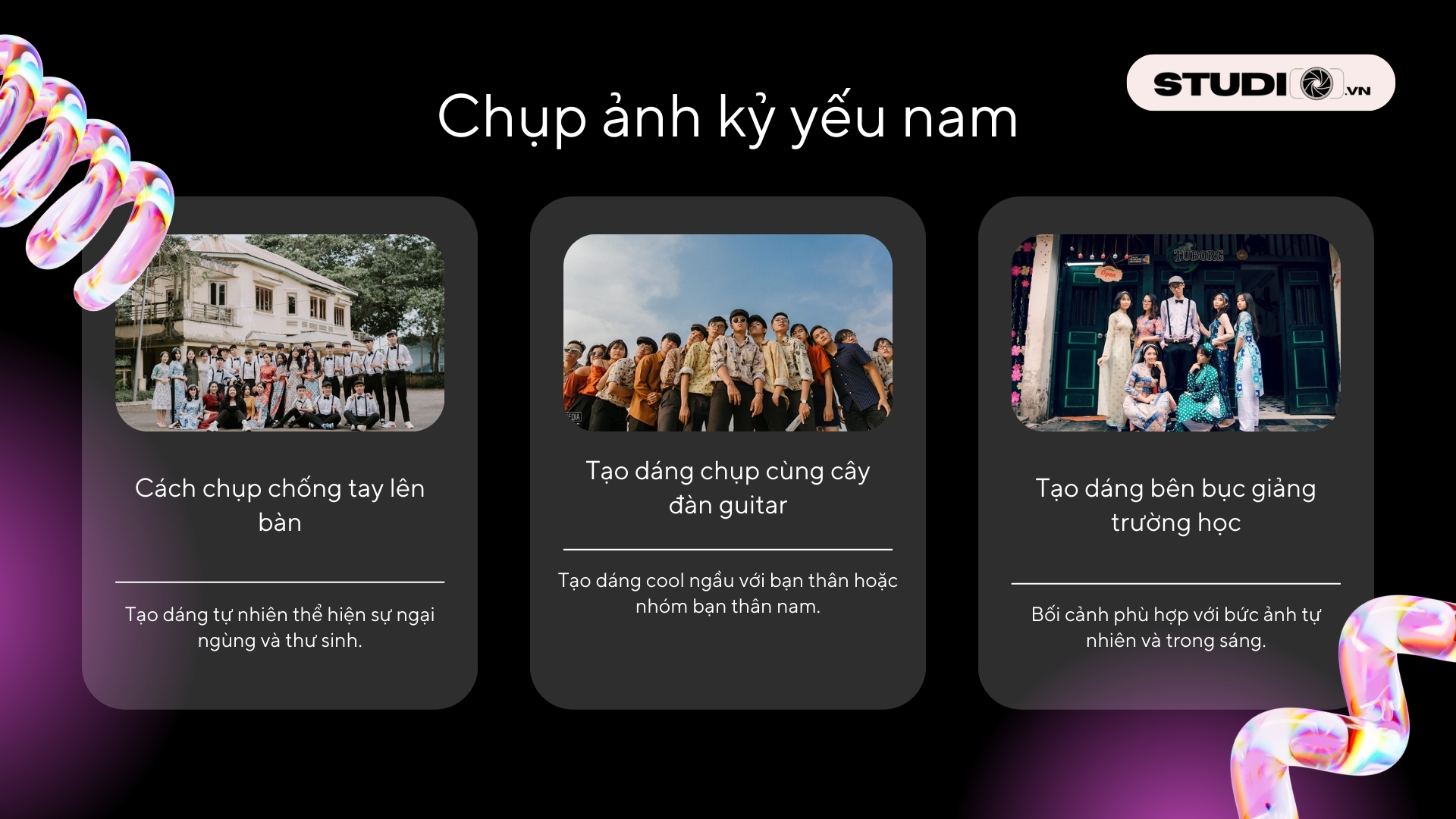Tạo dáng chụp ảnh kỷ yếu nam