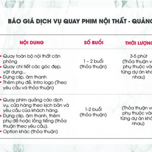 Bảng giá dịch vụ quay phim review dịch vụ