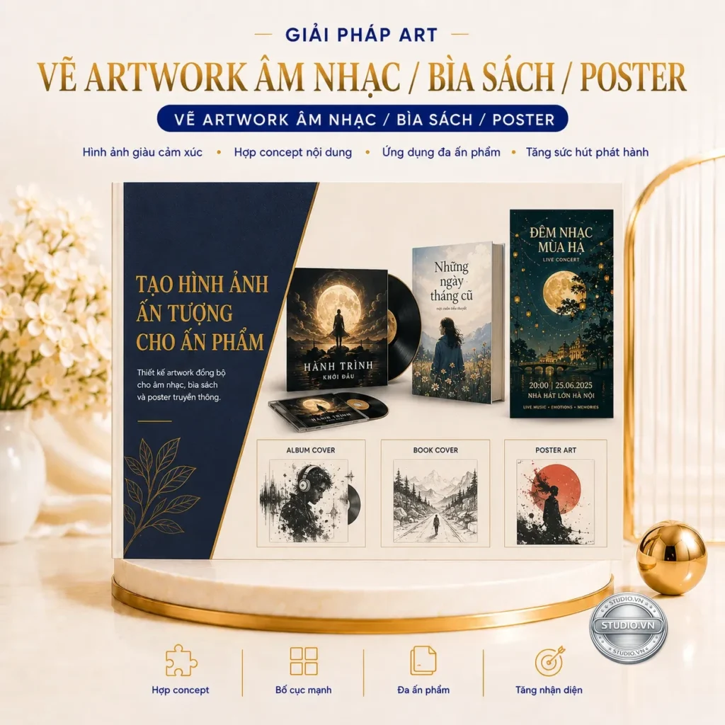 Ve artwork am nhac bia sach poster studio