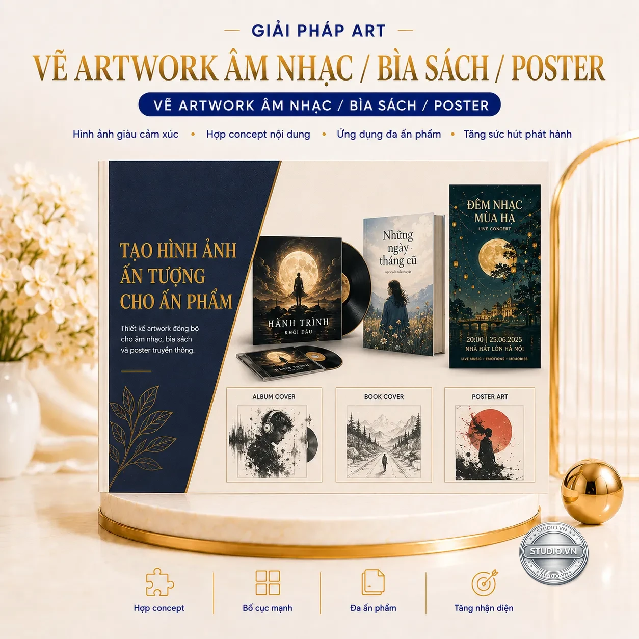Ve artwork am nhac bia sach poster studio