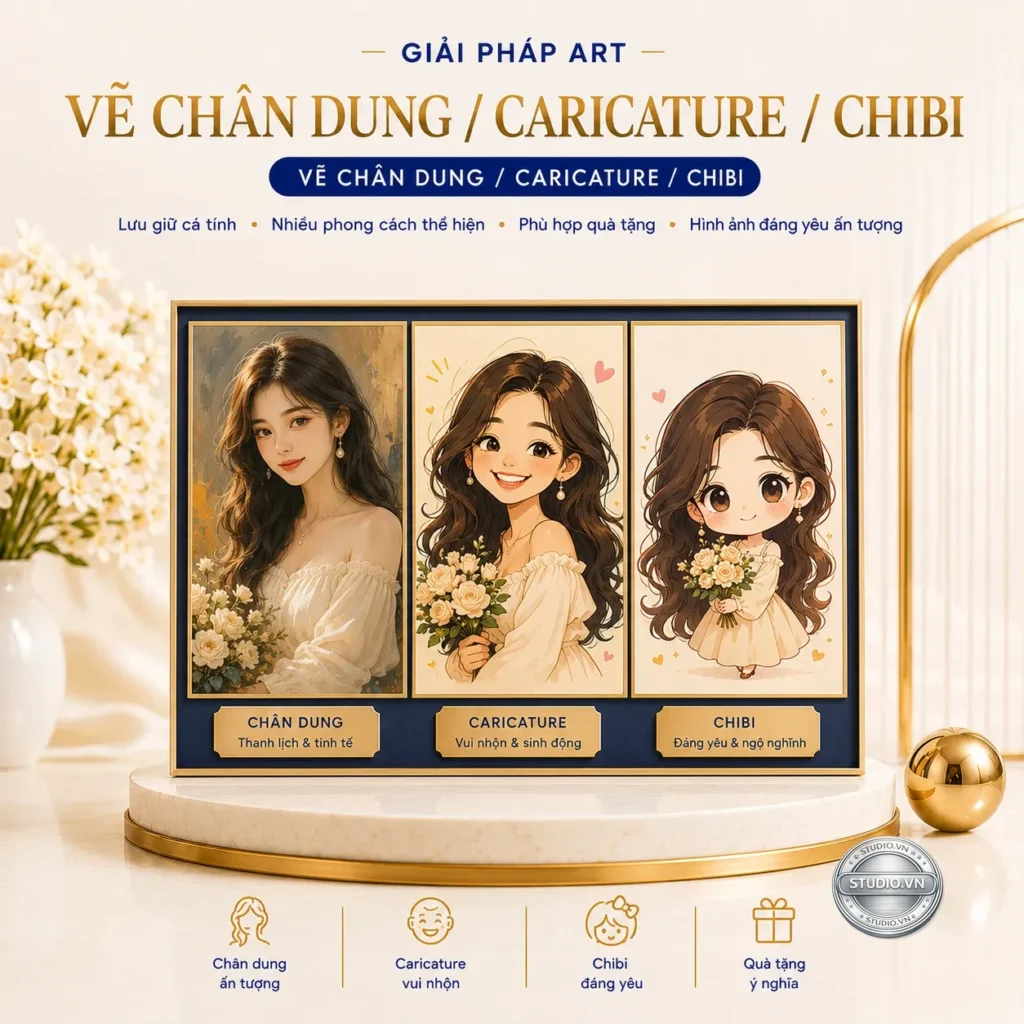 Ve chan dung caricature chibi studio